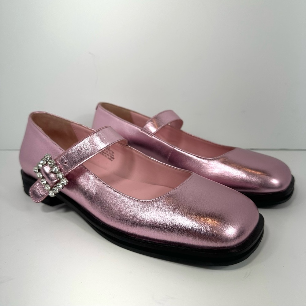 Free People Pink Metallic Flats with Rhinestone Buckle